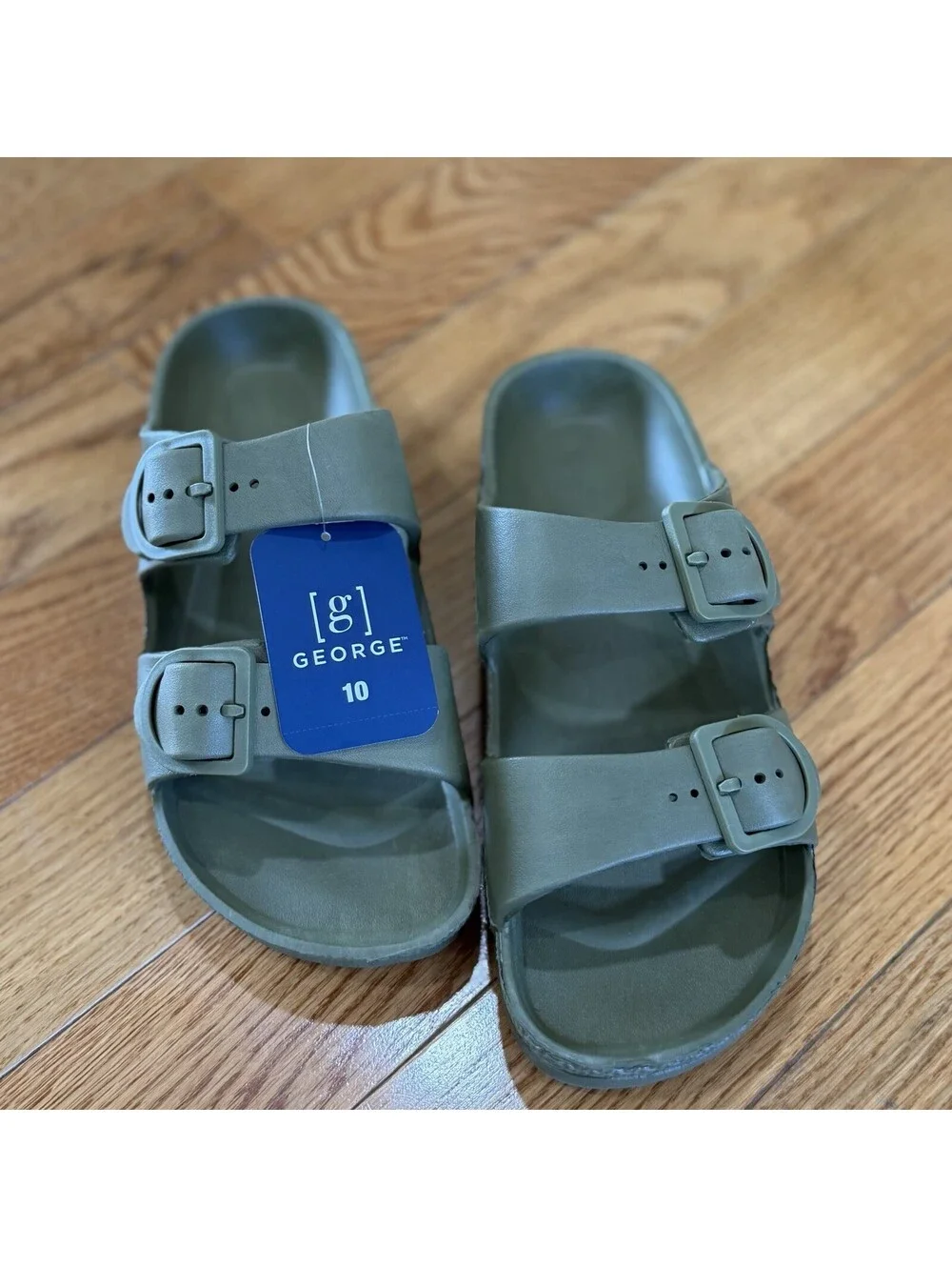 Size 10 US Men’s George Double Buckle Slide Sandals Olive Green